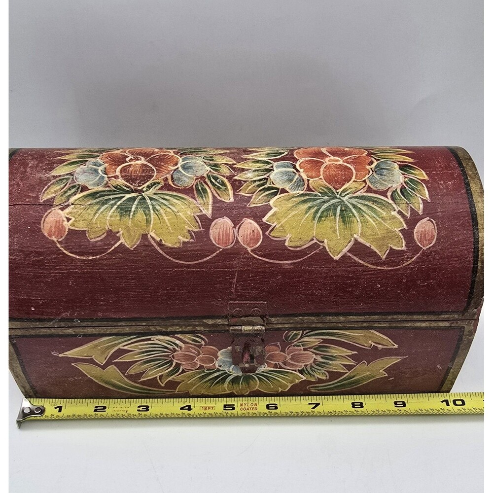 Vintage Hand Painted Wooden Floral Trinket Box 10" Long \ Cottage - Picture 3 of 13